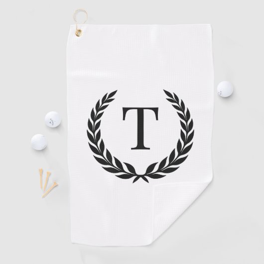 Serviette De Golf Classic White & Black Initial Laurel Monogram (En situation)