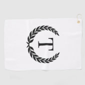 Serviette De Golf Classic White & Black Initial Laurel Monogram (Horizontal)