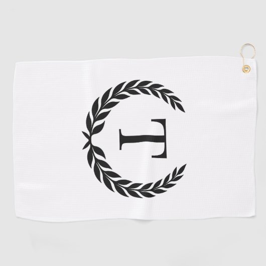 Serviette De Golf Classic White & Black Initial Laurel Monogram (Horizontal)