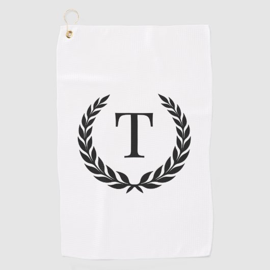 Serviette De Golf Classic White & Black Initial Laurel Monogram (Devant)