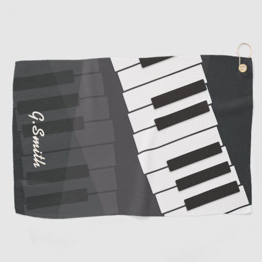 Serviette De Golf Clavier de piano noir et blanc personnalisé. Ajout (Horizontal)