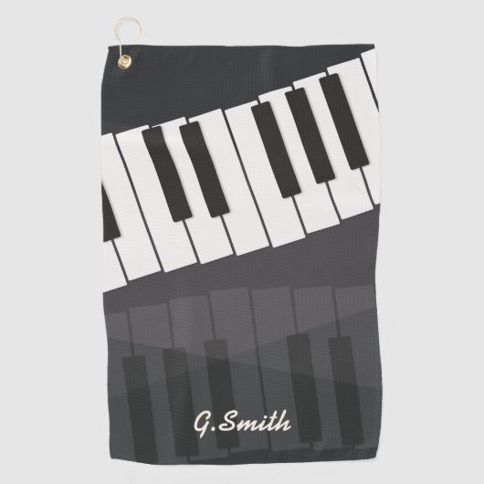 Serviette De Golf Clavier de piano noir et blanc personnalisé. Ajout (Devant)