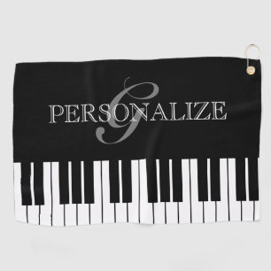 Serviette De Golf Clés de piano noir et blanc monogramme de nom per