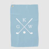 Serviette De Golf Club de golf bleu clair et blanc Monogramme (Devant)