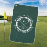 Serviette De Golf Club de golf personnalisé Nom Emerald Green<br><div class="desc">Dotés d'un club de golf classique traversé et d'un design de balle de golf et d'une bordure à effet de tampon, ces serviettes de golf sont idéales pour tous les clubs de golf et les membres du club de golf. Personnalisez avec le nom du membre du club, le nom du...</div>