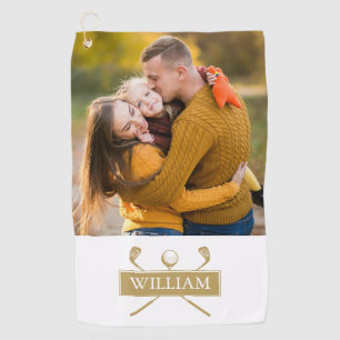 Serviette De Golf Clubs de golf et balle or et blanc Photo nom perso