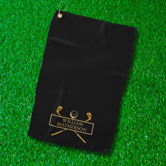 Serviette De Golf Clubs De Golf Noir Et Or Personnalisés
