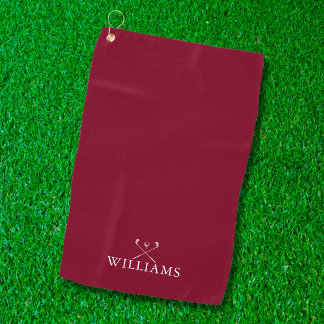 Serviette De Golf Clubs de golf nom personnalisé rouge bordeaux