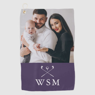 Serviette De Golf Clubs de golf violets et blancs avec monogramme cl
