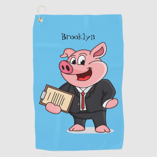 Serviette De Golf Cochon amusant en costume d'affaires dessin animé (Devant)