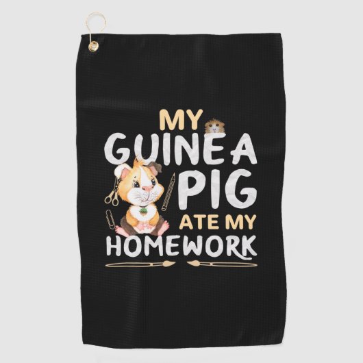 Serviette De Golf Cochon d'Inde Mignon a Mangé Mon Devoir (Devant)