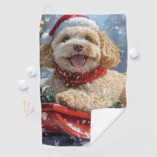Serviette De Golf Cockapoo Dog in Sledge Let it Neige Christmas (En situation)