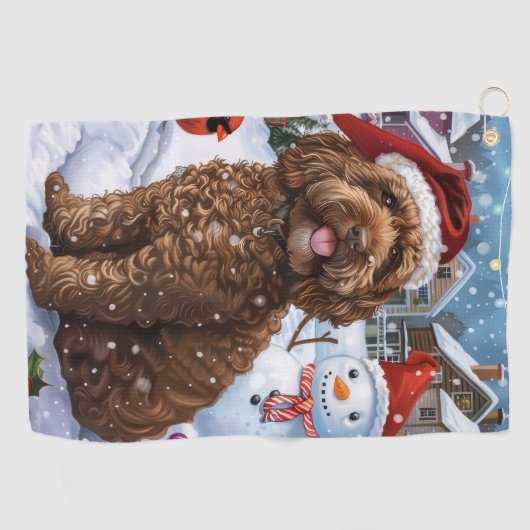 Serviette De Golf Cockapoo Winter Wonderland Christmas Joy (Horizontal)