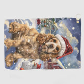 Serviette De Golf Cocker Spaniel Winter Wonderland Noël Joie (Horizontal)