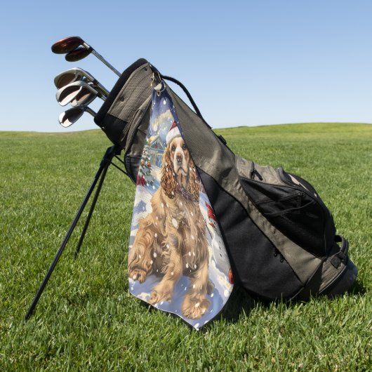 Serviette De Golf Cocker Spaniel Winter Wonderland Noël Joie (Vert)