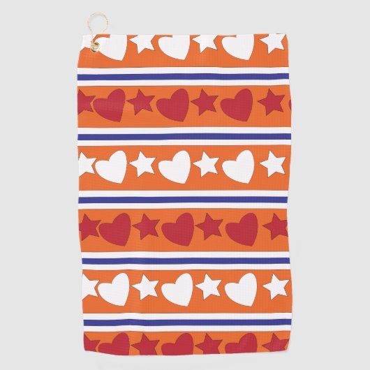 Serviette De Golf Cœurs d'amour rayures étoilées (Devant)