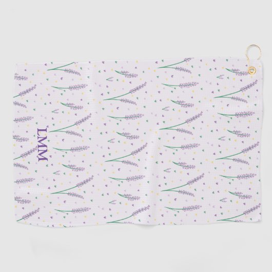 Serviette De Golf Coeurs Lavande Monogrammé Girly Pretty Golf (Horizontal)