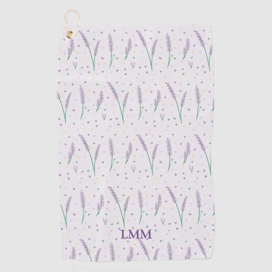 Serviette De Golf Coeurs Lavande Monogrammé Girly Pretty Golf (Devant)