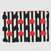 Serviette De Golf Coeurs Noirs Rouges Sur Bandes Blanches Noires (Horizontal)