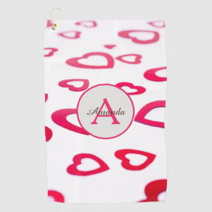 Serviette De Golf Coeurs rouges de Valentine moderne avec monogramme