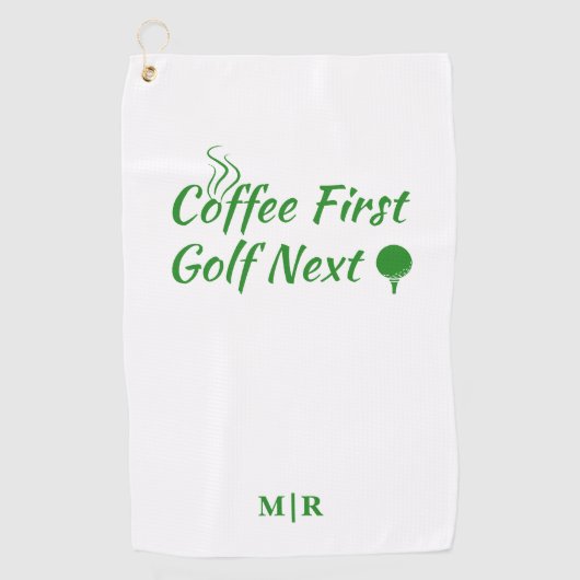 Serviette De Golf Coffee First Golf Next Humour Devis (Devant)