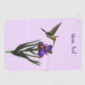 Serviette De Golf Colibri Et Fleur Iris Personnalisés  (Horizontal)