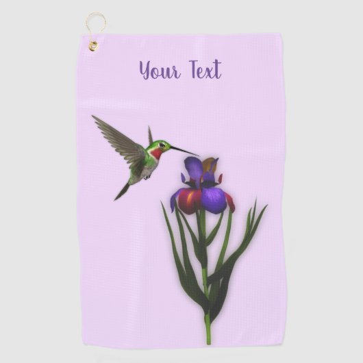 Serviette De Golf Colibri Et Fleur Iris Personnalisés  (Devant)