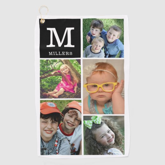 Serviette De Golf Collage de photos personnalisé 5 Nom de famille Mo (Devant)