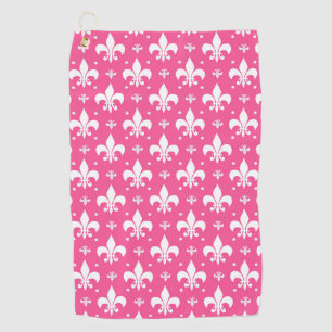Serviette De Golf Conception de fleur de lis rose et blanc