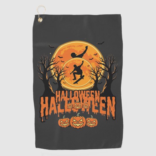 Serviette De Golf Conception de Lune de Skateboard d'Halloween Hallo (Devant)
