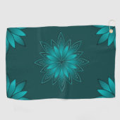 Serviette De Golf Conception de mandala à feuilles sarcelles sur fon (Horizontal)