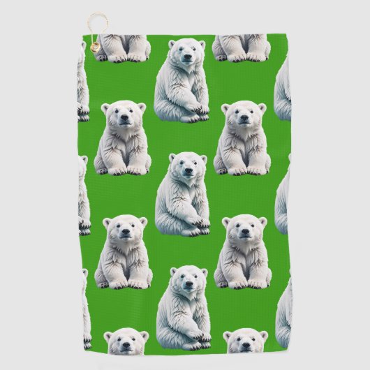 Serviette De Golf Conception de motif d'ours polaire vert (Devant)