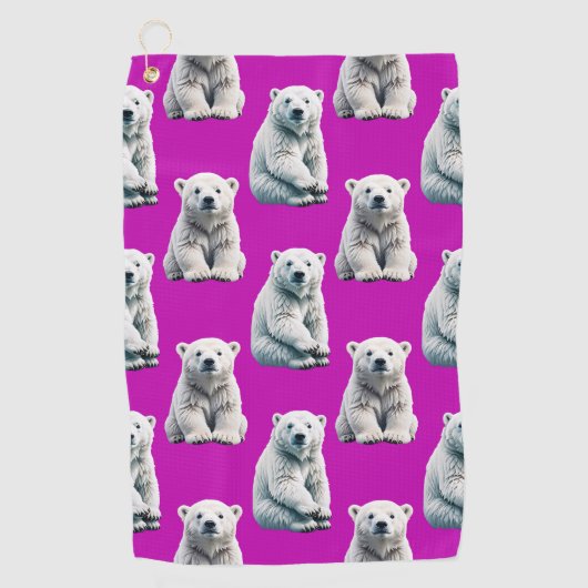 Serviette De Golf Conception de motif d'ours polaire violet (Devant)