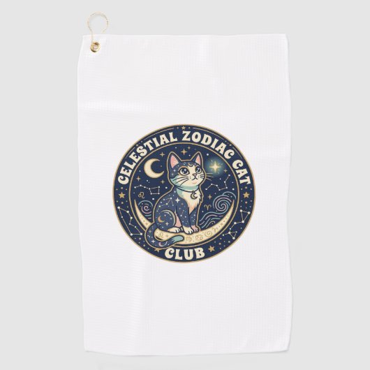 Serviette De Golf Conception de T-shirt de chat mignon de Zodiaque c (Devant)