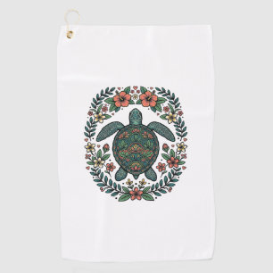 Serviette De Golf Conception de vecteur floral de tortue de mer vint