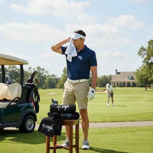 Serviette De Golf Conception personnalisée simple Monogramme de nom 