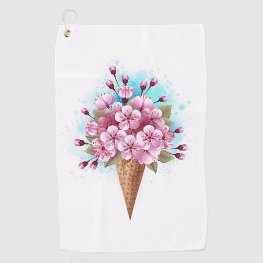 Serviette De Golf Cône rose Sakura crème glacée gaufre (Devant)