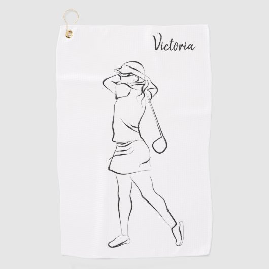 Serviette De Golf Cool Blanc Moderne Ajouter Votre Nom Customisé Dam (Devant)
