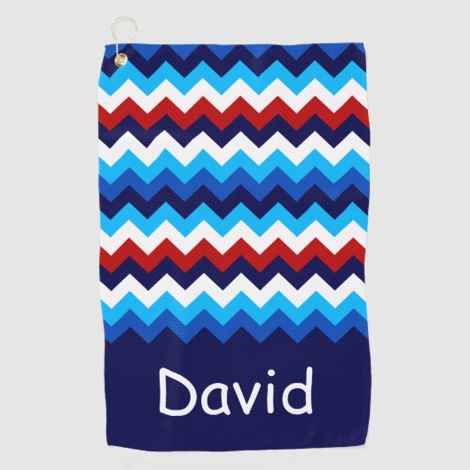 Serviette De Golf Cool Rouge Blanc Bleu Chevrons Monogram Golf Servi (Devant)