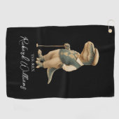 Serviette De Golf Cool Tee-Rex Golfer Dinosaur Signature Name (Horizontal)
