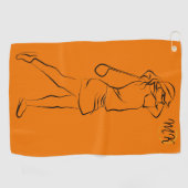 Serviette De Golf Cool Unique Moderne Orange Design Monogramme (Horizontal)