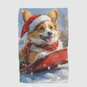 Serviette De Golf Corgi Dog in Sledge laissez passer Noël (Devant)