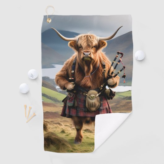 Serviette De Golf Cornemuseur de vache des Highlands écossais (En situation)