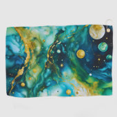 Serviette De Golf Cosmos d'encre d'alcool bleu vert or (Horizontal)