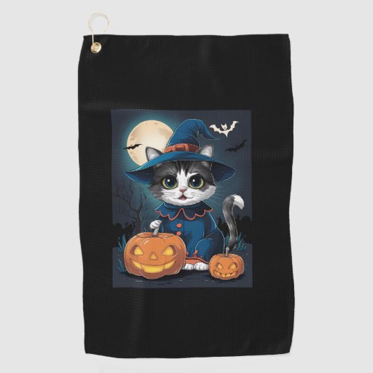 Serviette De Golf Costume Chat Cute Halloween Et Citrouille (Devant)