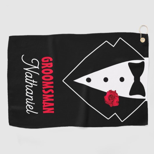Serviette De Golf Costume de Mariage Smoking, Rose Rouge, Personnali (Horizontal)