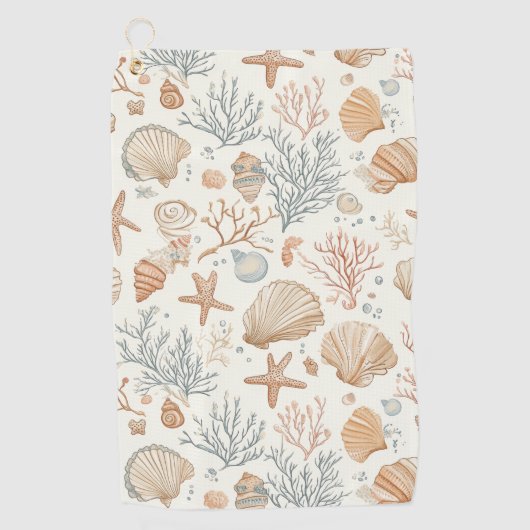 Serviette De Golf Côtière rustique - Coquillages, Starfish, Reef (32 (Devant)
