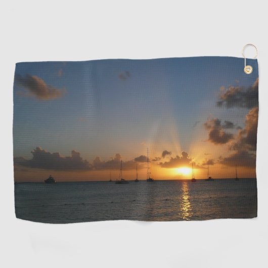 Serviette De Golf Coucher de soleil avec voiliers Paysage tropical P (Horizontal)