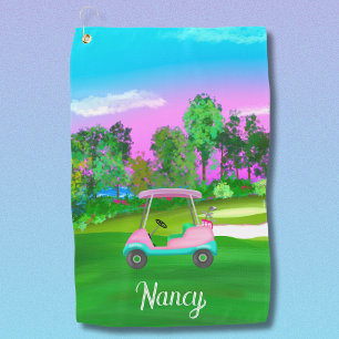Serviette De Golf Coucher De Soleil Sur Le Parcours De Golf Pink Lea