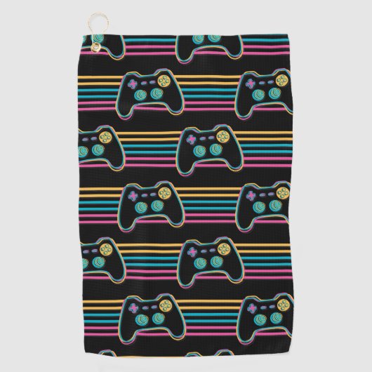 Serviette De Golf Couleurs néons de Retro Gaming Geek Gamer 80s (Devant)